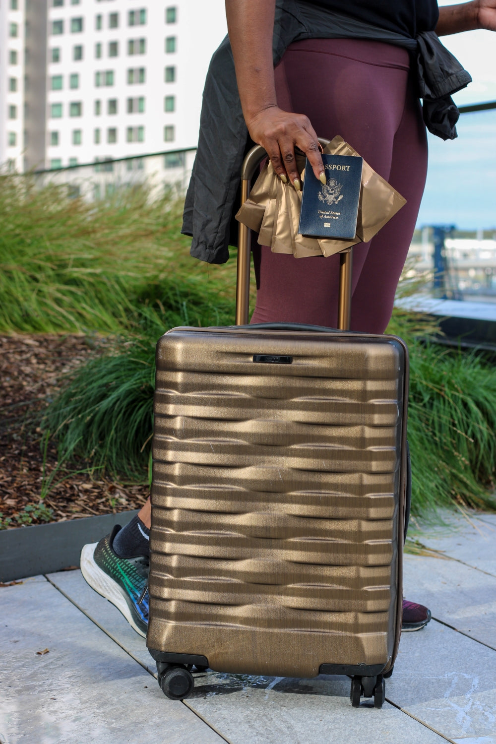 Shari's tea to go kit with passport and luggage