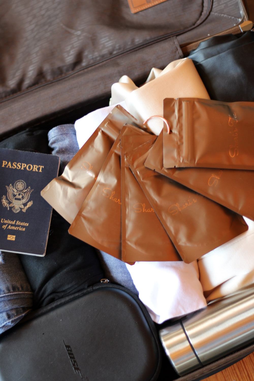 5 to go kit with passport of Shari's Tea