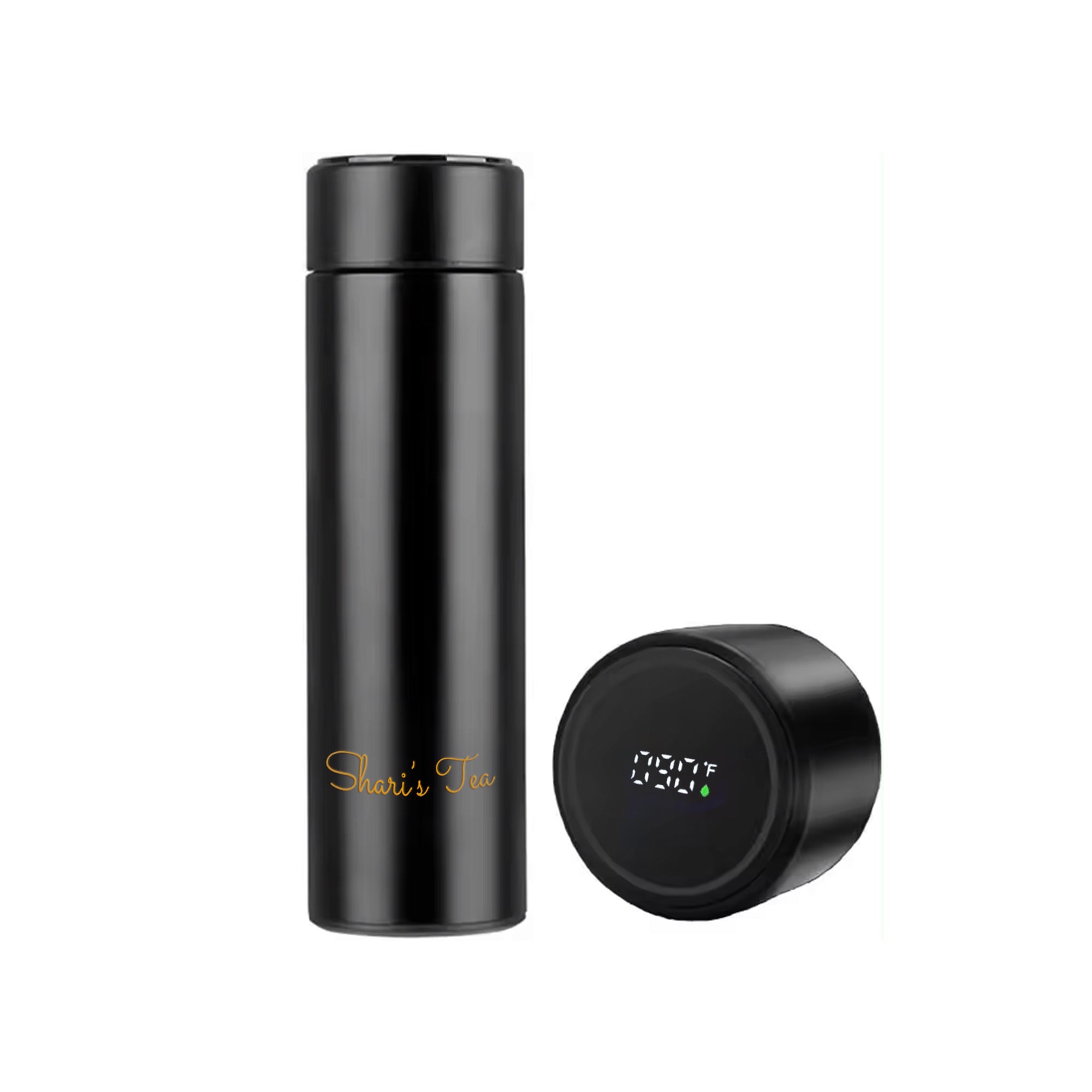 Tea Thermos with Digital Temperature Gauge and Infuser - Black