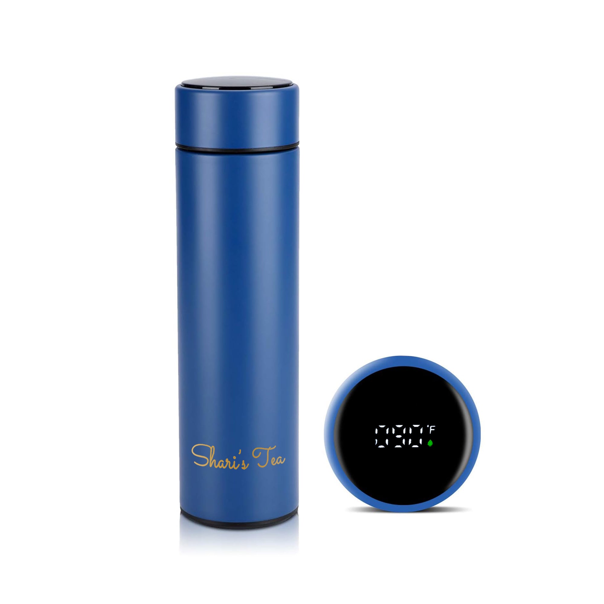 Tea Thermos with Digital Temperature Gauge and Infuser - Blue