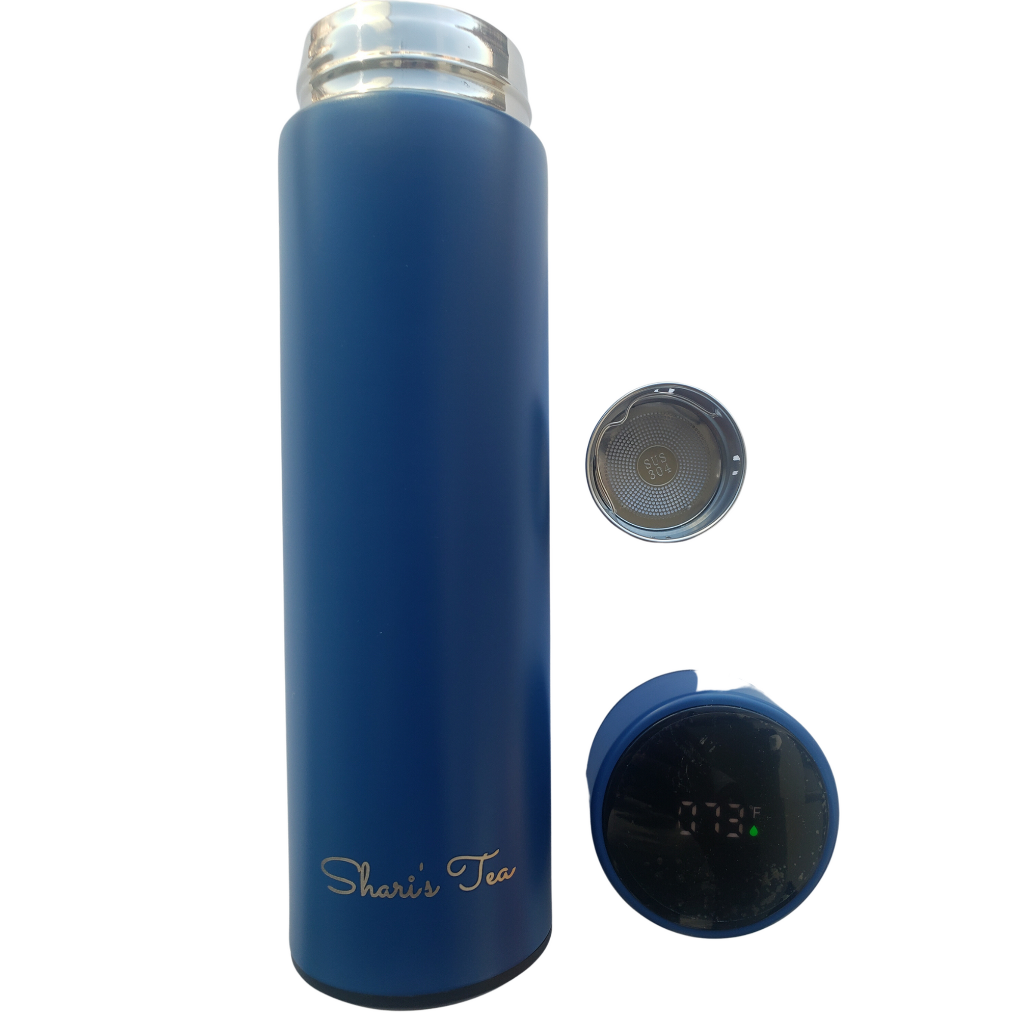 Tea Thermos with Digital Temperature Gauge and Infuser - Blue