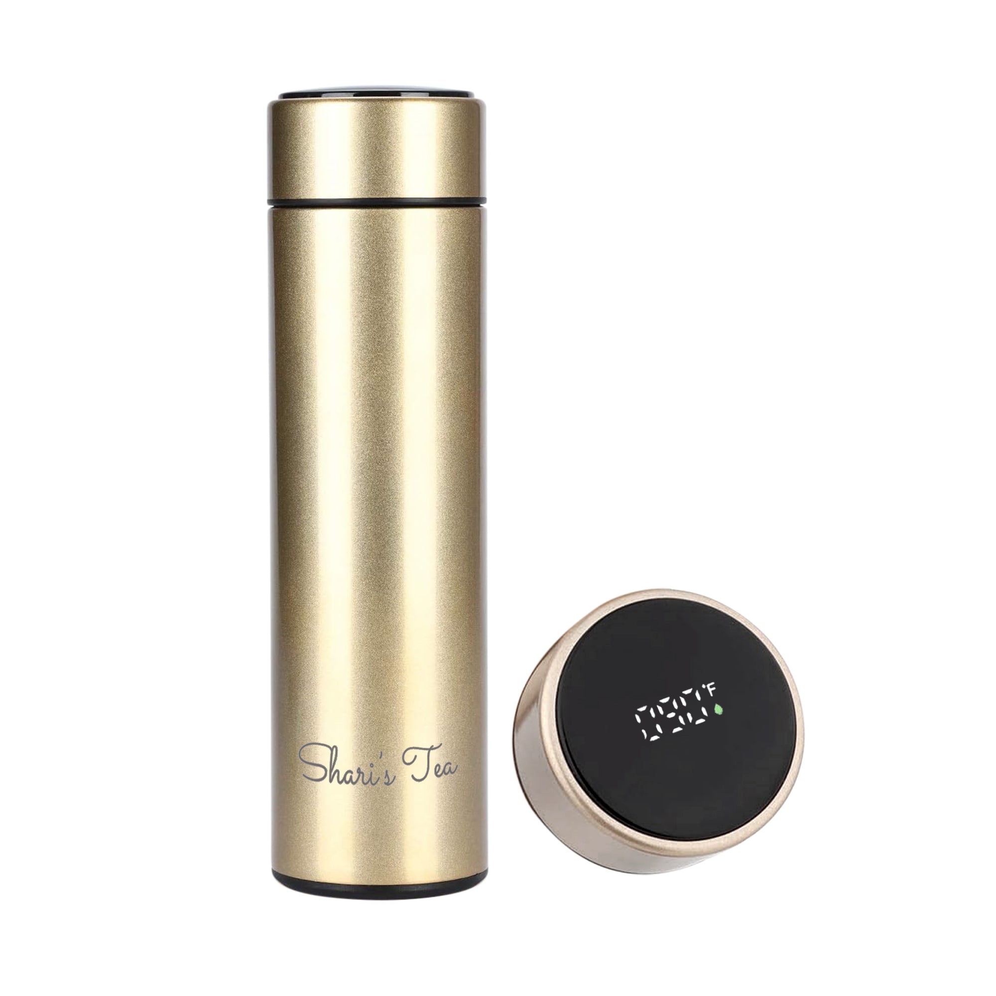 Tea Thermos with Digital Temperature Gauge and Infuser - Gold