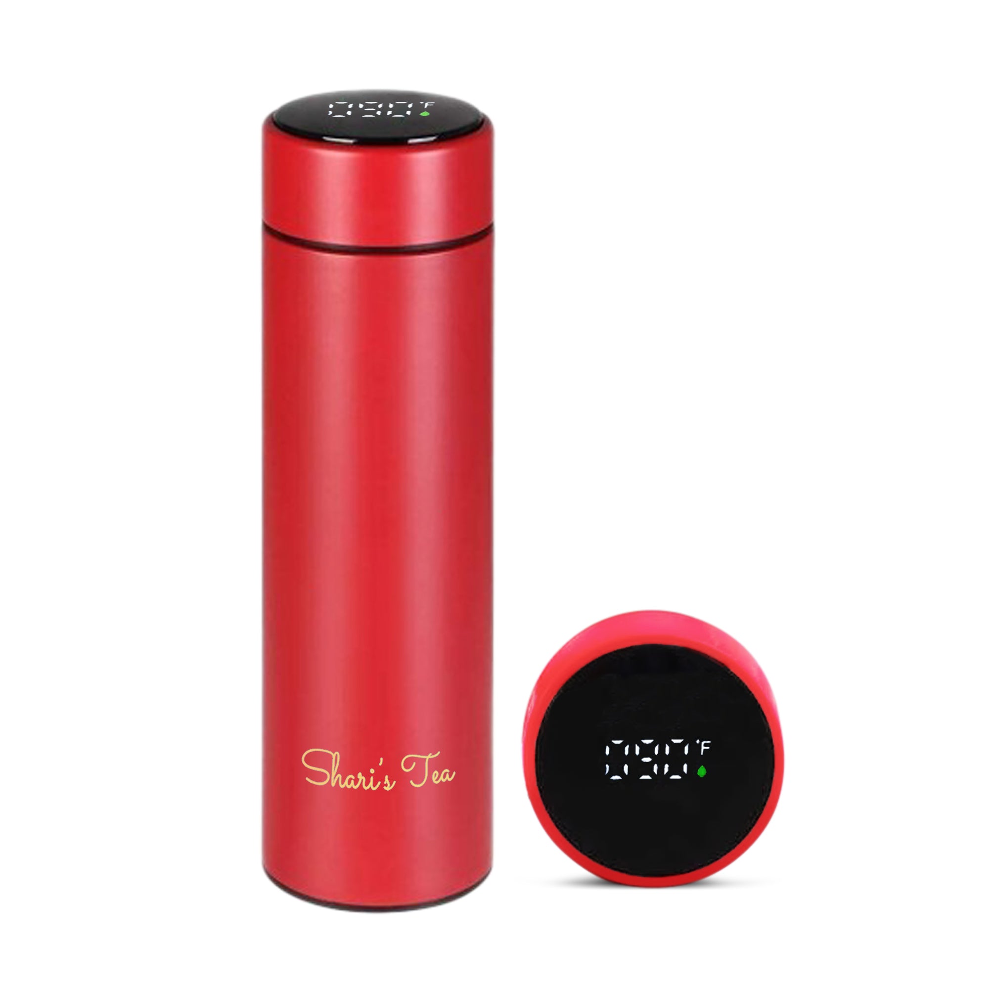 Tea Thermos with Digital Temperature Gauge and Infuser - Red