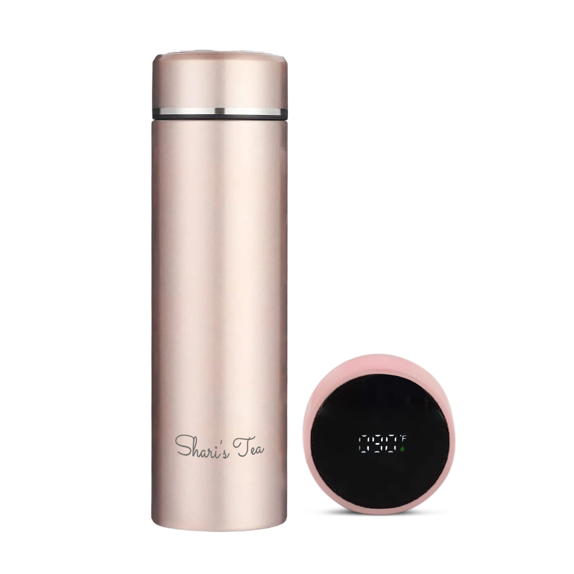 Tea Thermos with Digital Temperature Gauge and Infuser - Rose Gold