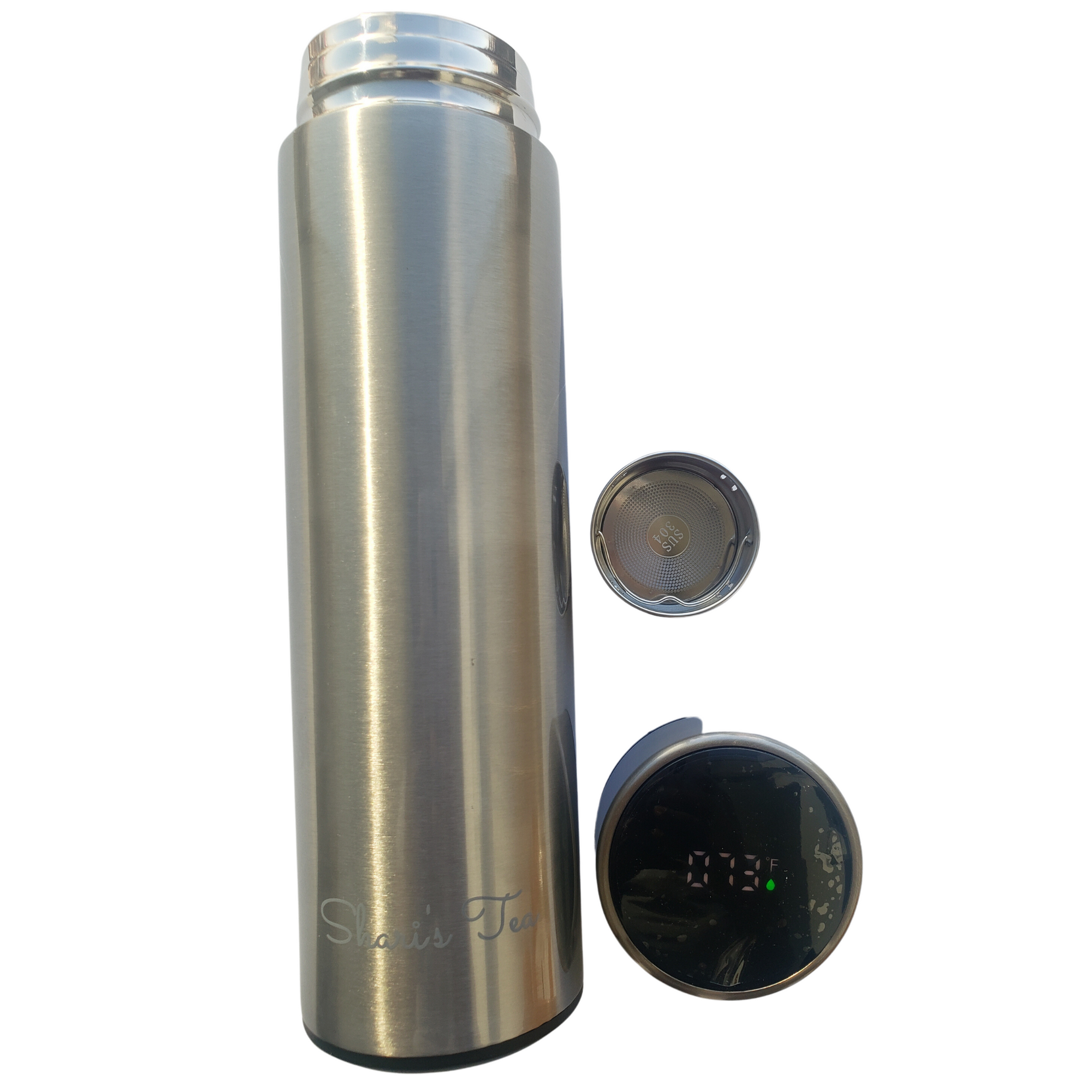 Tea Thermos with Digital Temperature Gauge and Infuser - Sliver