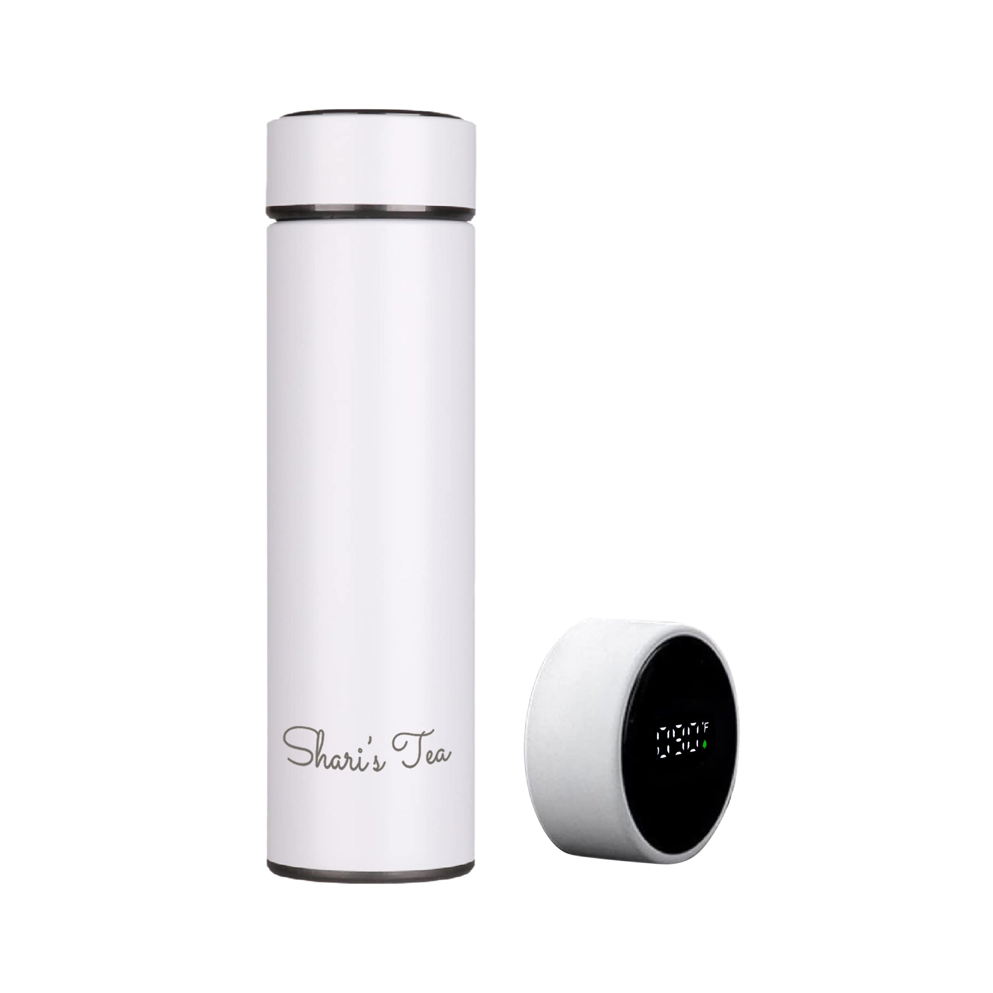 Tea Thermos with Digital Temperature Gauge and Infuser - White