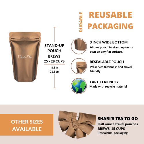 Reusable packaging of Shari's Tea